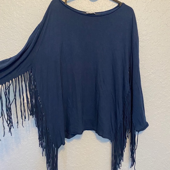 Navy blue fringed Zara shirt - Picture 3 of 4
